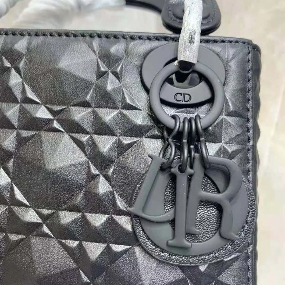 Dior Small Lady Dior my Abcdior Bag Black Cannage Calfskin with Diamond Motif for Women
