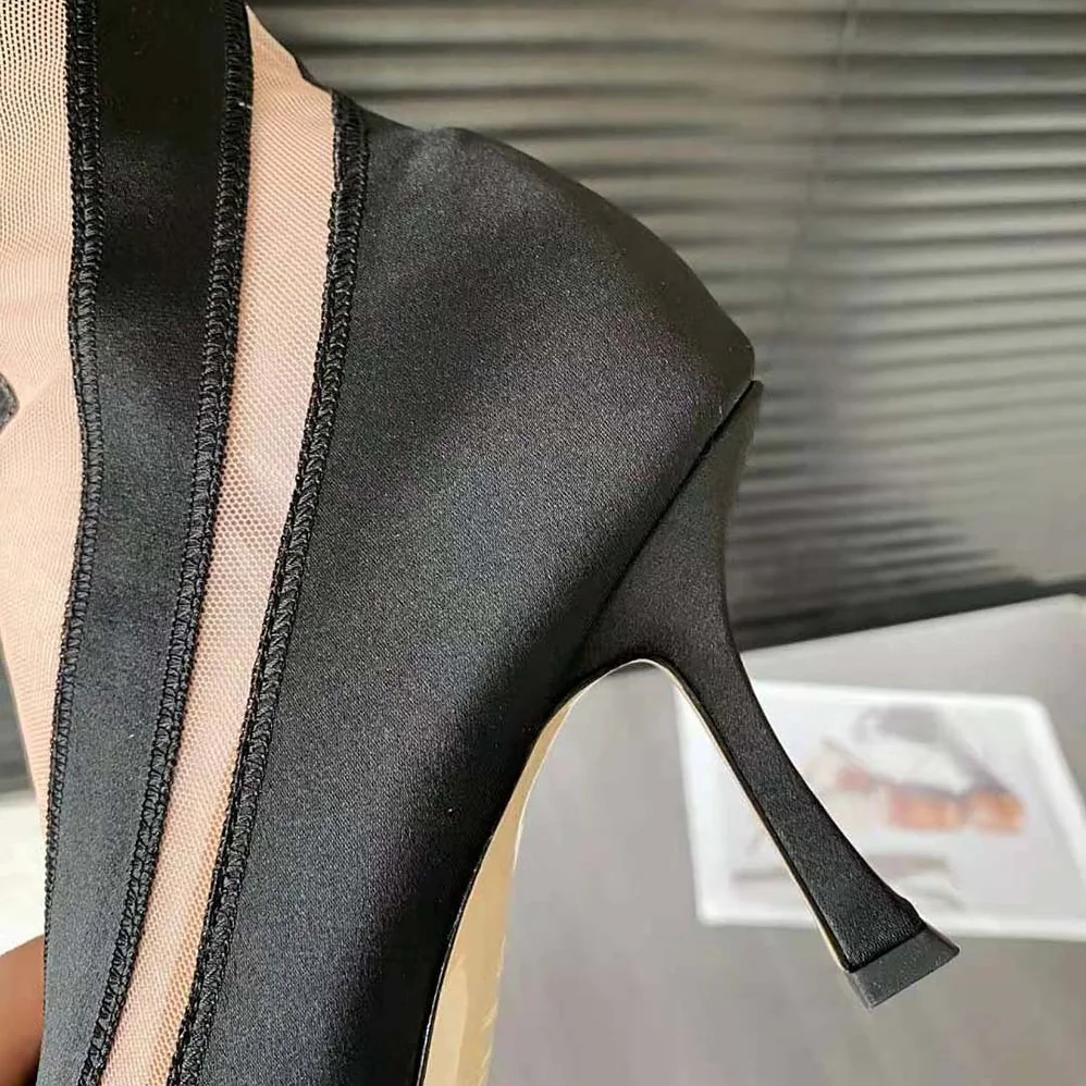 Jimmy Choo Mugler Sock OTK Boot Black and Nude Sheer Spiral Stretch Fabric Sock Over-The for Women in Knee Boots Jimmy Choo Mugler Sock OTK Boot Black and Nude Sheer Spiral Stretch Fabric Sock Over-The for Women in Knee Boots
