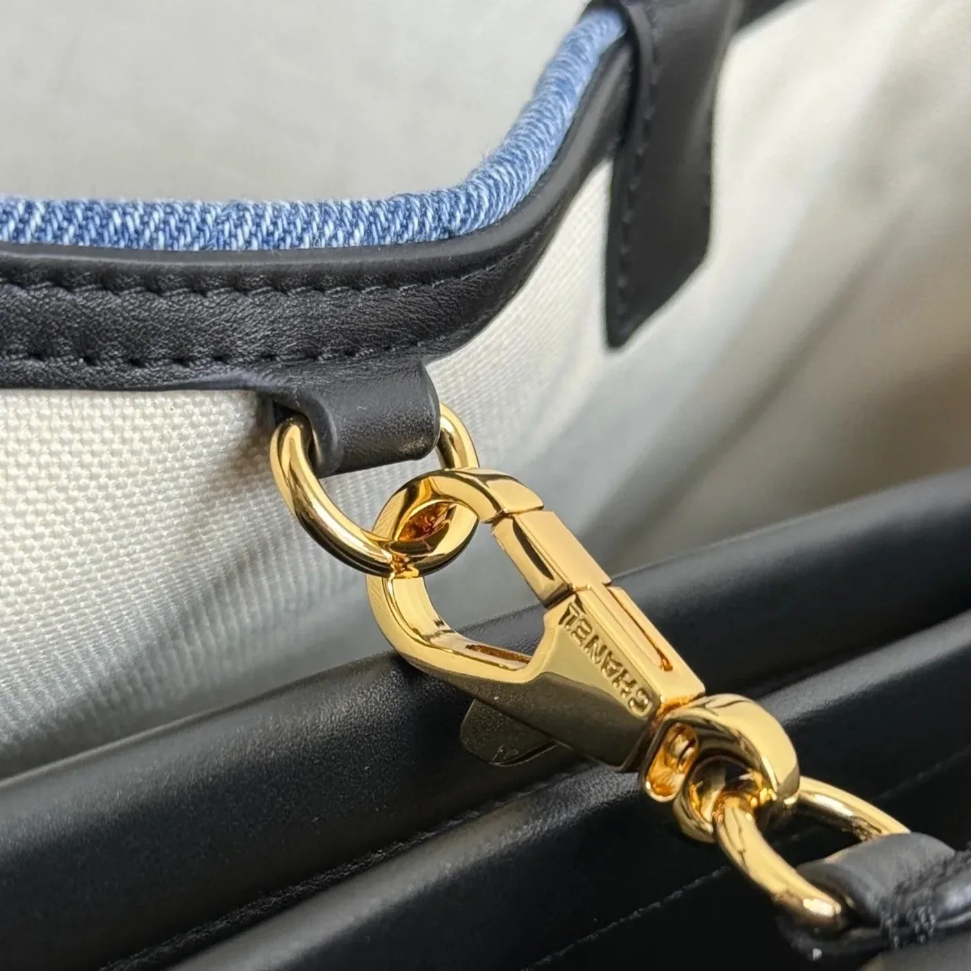 Chanel Small Shopping Shoulder Bag in Blue/ Black Gold Hardware Chanel Small Shopping Shoulder Bag in Blue/ Black Gold Hardware