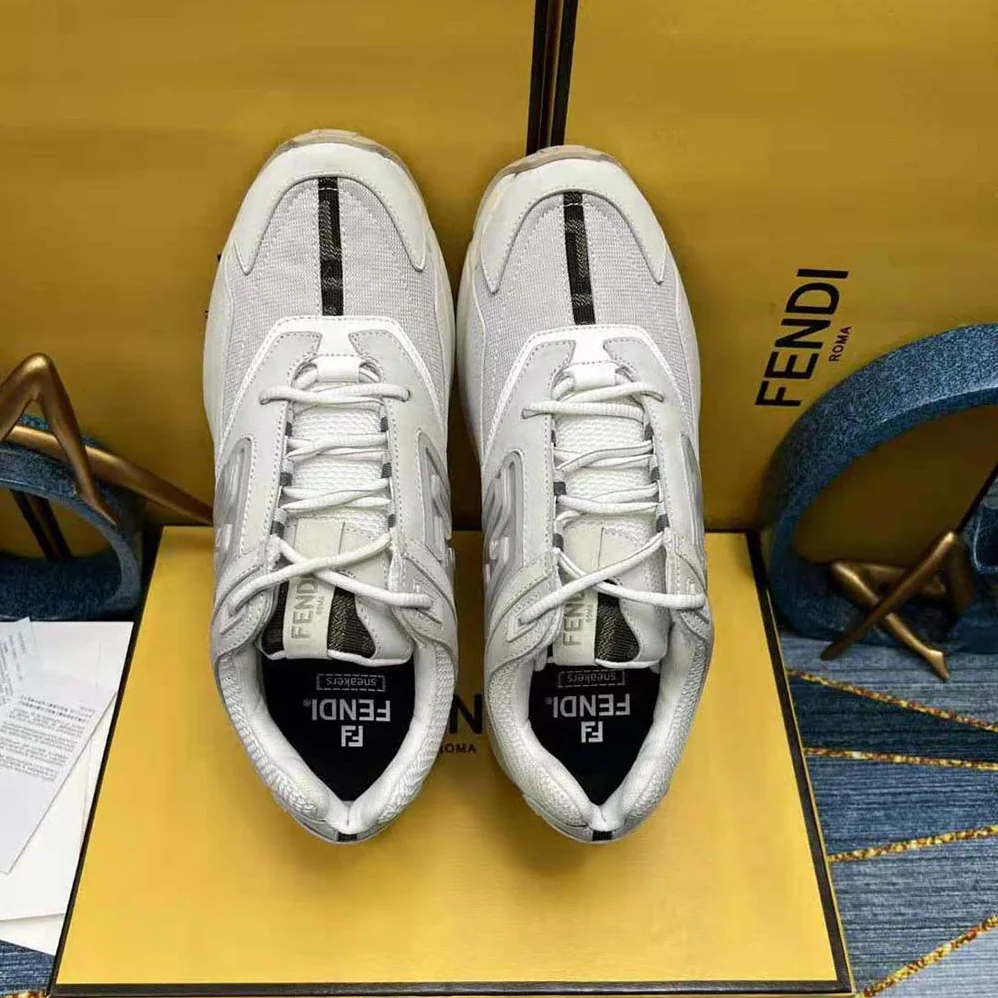 Fendi Faster Trainers White Nubuck Leather Low for Men in Tops
