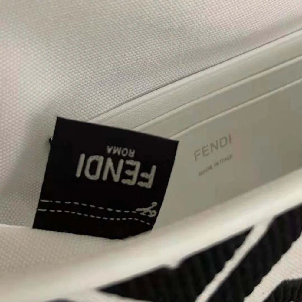 Fendi Baguette Mini White and Black Canvas Bag with FF Embroidery for Women Fendi Baguette Mini White and Black Canvas Bag with FF Embroidery for Women