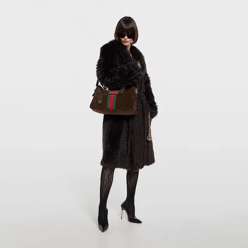 Gucci Borsetto Large Boston Shoulder Bag in Dark Brown Gold Hardware
