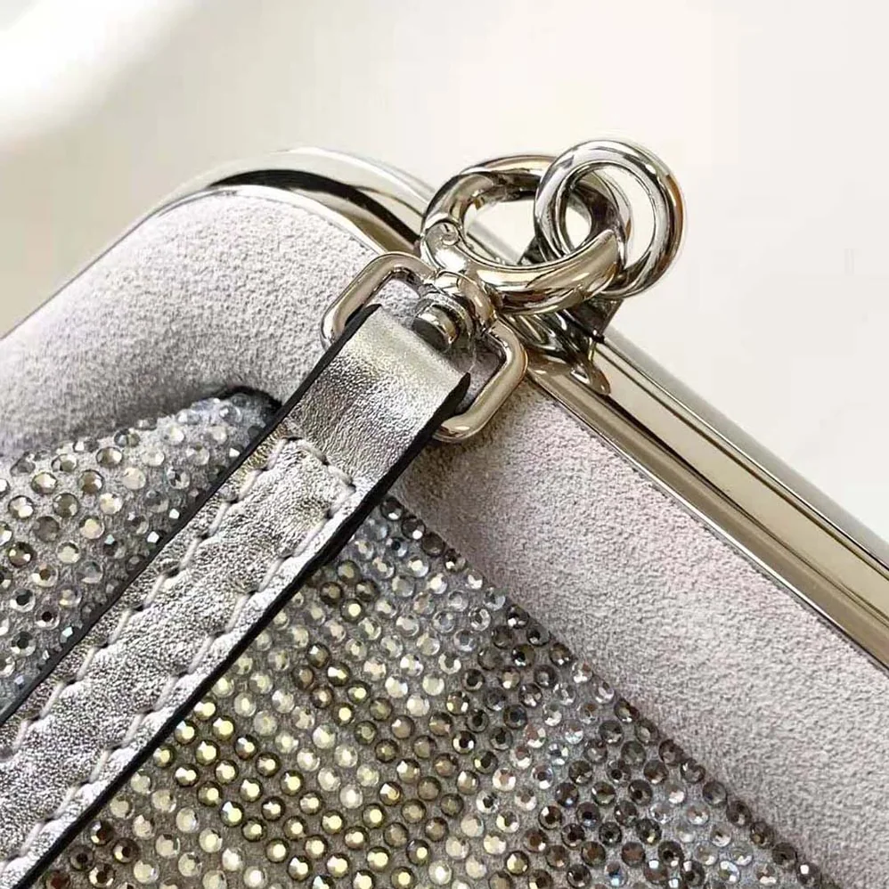 Fendi First Small Silver Leather Bag with Crystal FF Motif for Women Fendi First Small Silver Leather Bag with Crystal FF Motif for Women