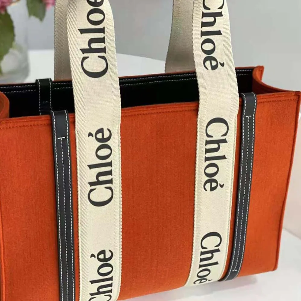 Chloe Medium Woody Tote Bag in Recycled Felt and Shiny Calfskin for Women
