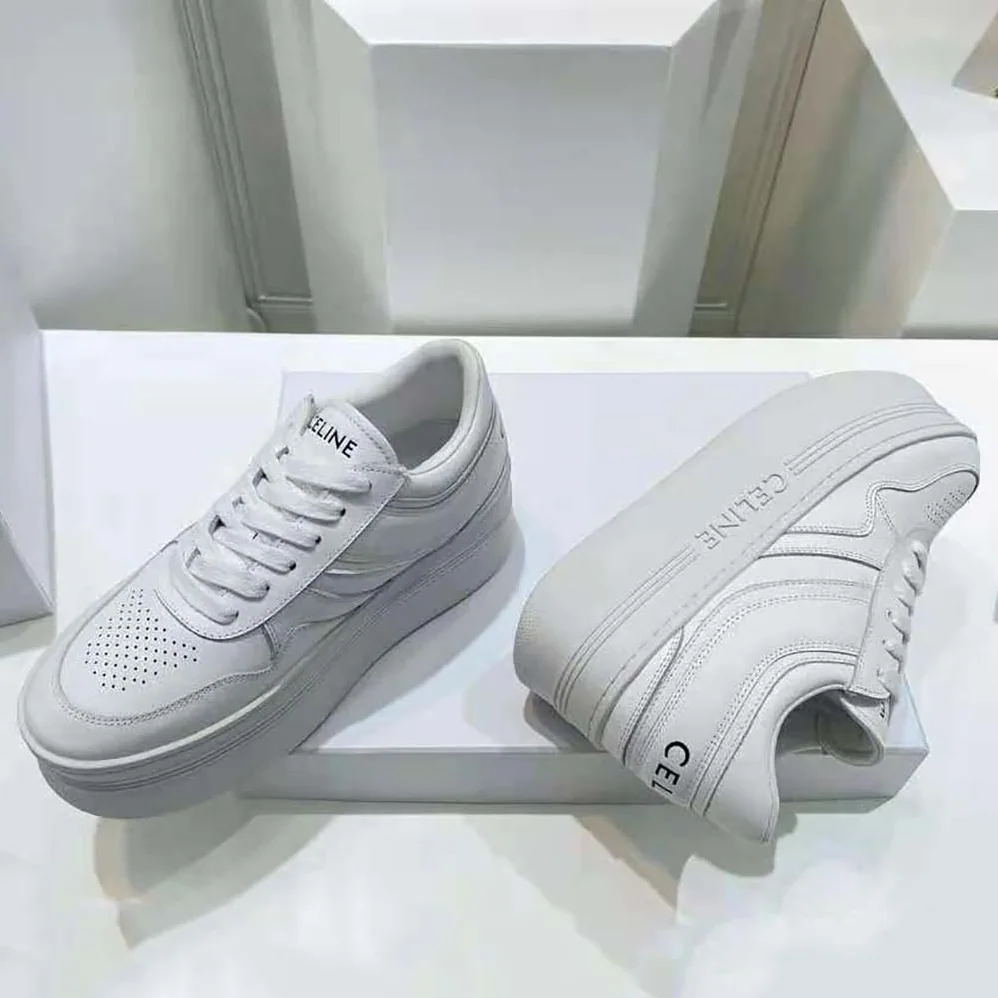 Celine Block Sneakers with Wedge Outsole in Calfskin for Women in White