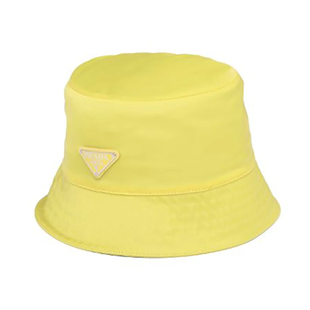 Prada Nylon Bucket Hat Decorated with the Triangle Logo for Women in Yellow