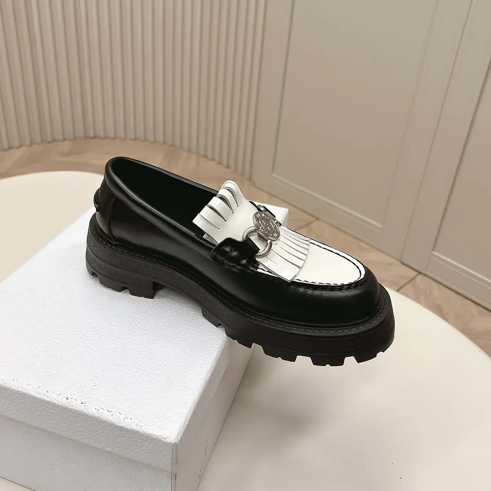 Dior Emblem Loafer Black and White Brushed Calfskin for Women Dior Emblem Loafer Black and White Brushed Calfskin for Women