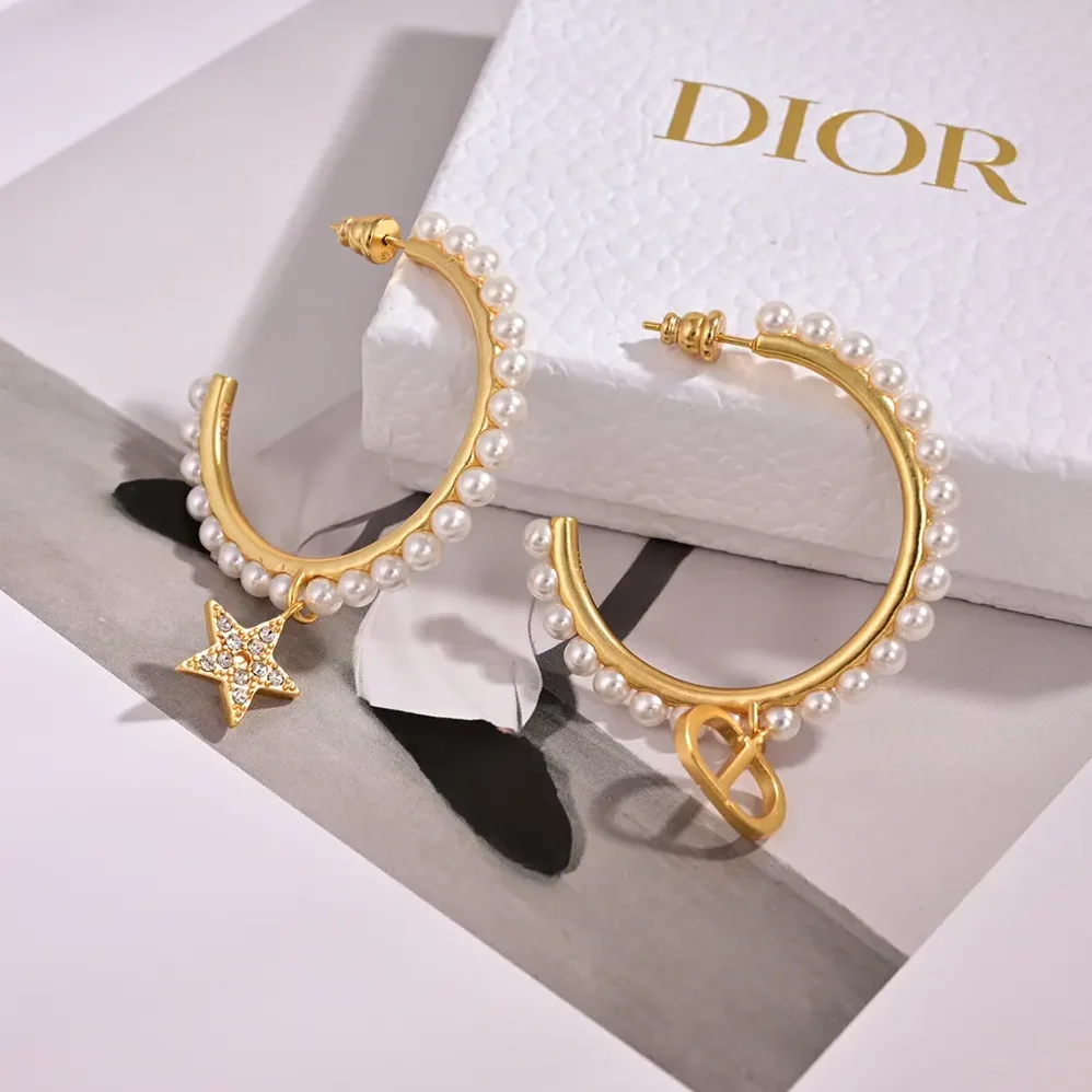 Dior Petit CD Earrings Gold-Finish Metal with White Resin Pearls for Women Dior Petit CD Earrings Gold-Finish Metal with White Resin Pearls for Women