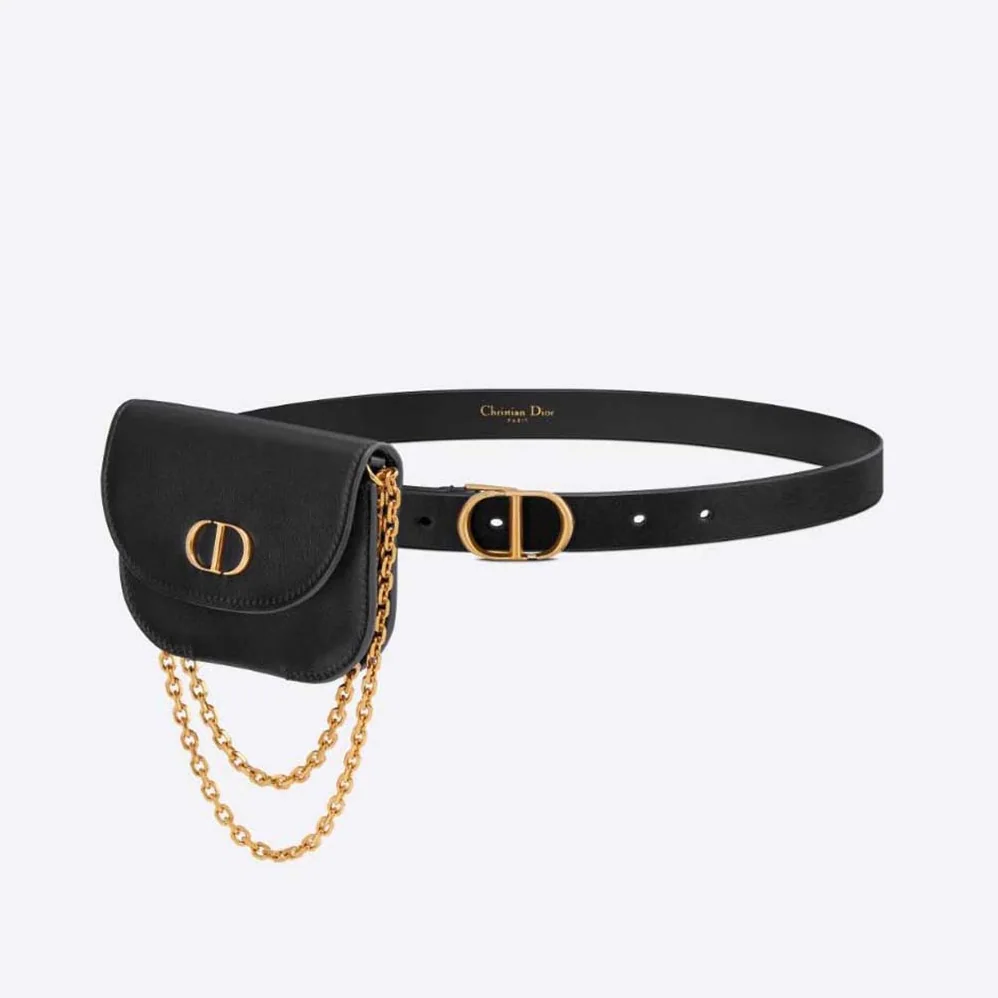 Dior 30 Montaigne Removable Pouch Belt Black Smooth Calfskin 20 MM for Women