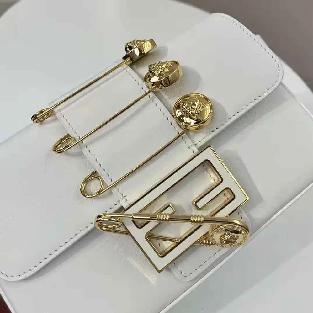 Fendi Brooch Mini Baguette Fendace White Leather Bag for Women Fendi Brooch Mini Baguette Fendace White Leather Bag for Women