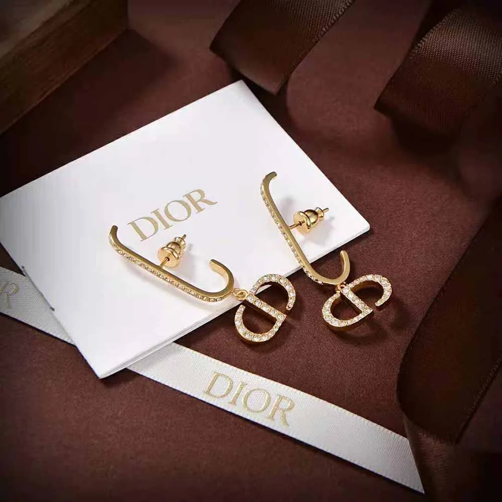 Dior 30 Montaigne Earrings Gold-Finish Metal and White Crystals for Women Dior 30 Montaigne Earrings Gold-Finish Metal and White Crystals for Women