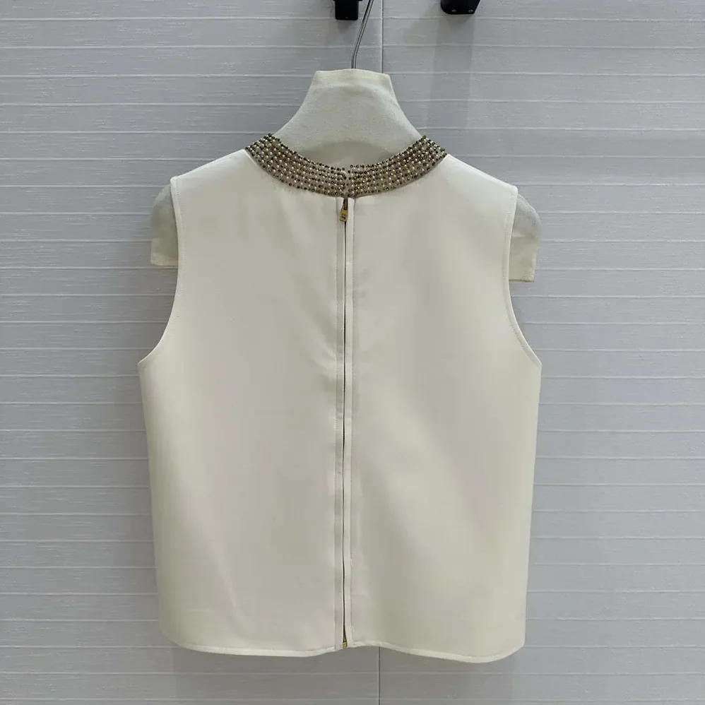 Dior Embroidered Top White Wool and Silk for Women
