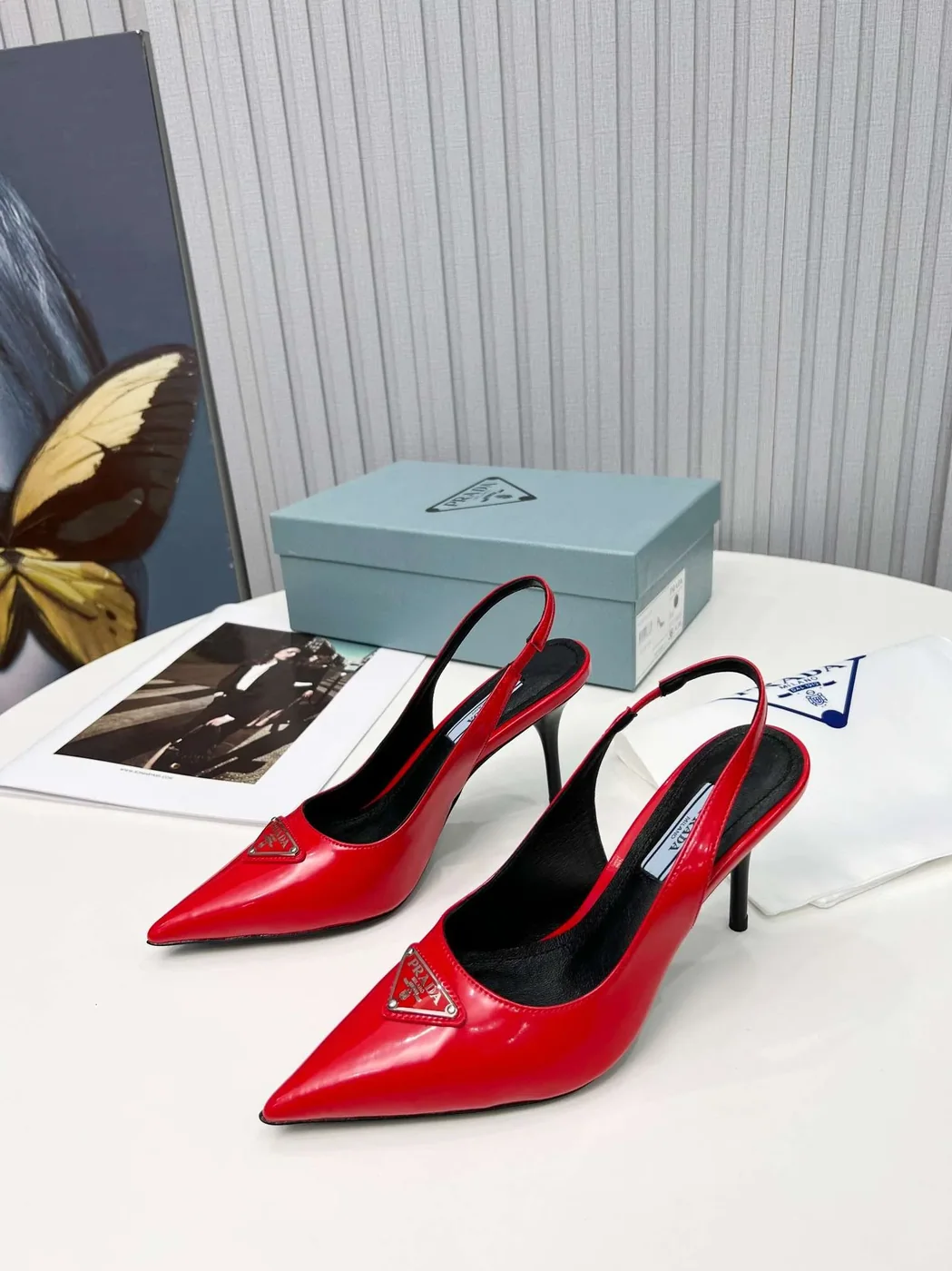 Prada Brushed Sling Pumps Red Prada Brushed Sling Pumps Red