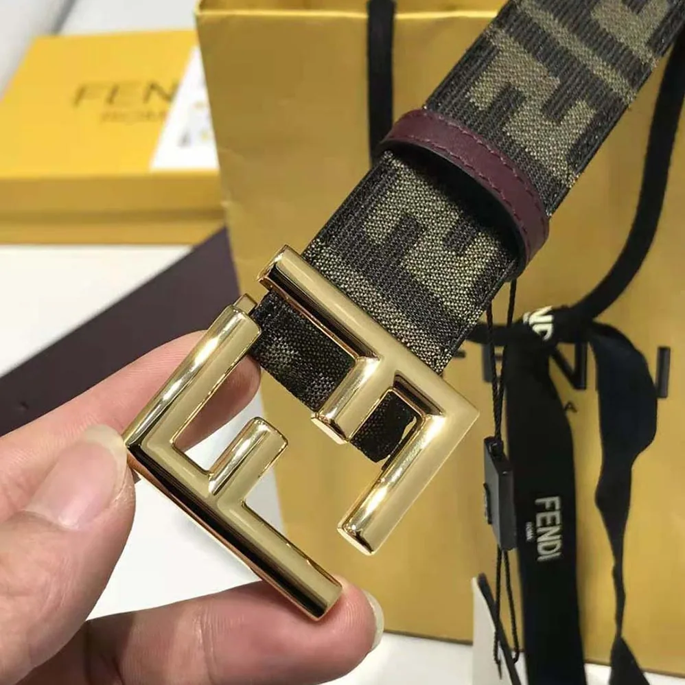Fendi Dove Gray FF Jacquard Fabric Belt for Women Fendi Dove Gray FF Jacquard Fabric Belt for Women