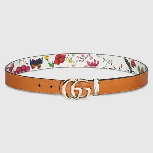 Gucci Reversible GG Marmont Belt White Flora in Brown Gucci Reversible GG Marmont Belt White Flora in Brown