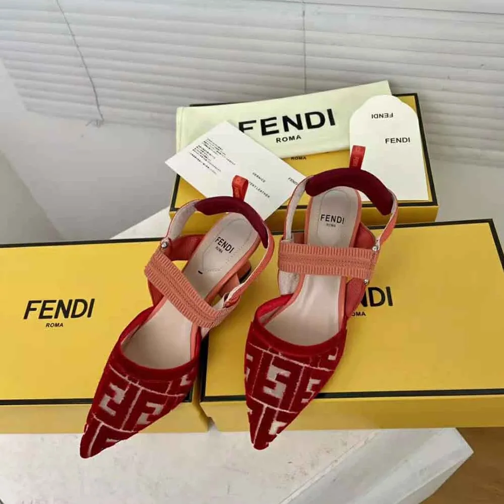 Fendi Colibri Red Micromesh Slingbacks with a Medium Heel for Women Fendi Colibri Red Micromesh Slingbacks with a Medium Heel for Women