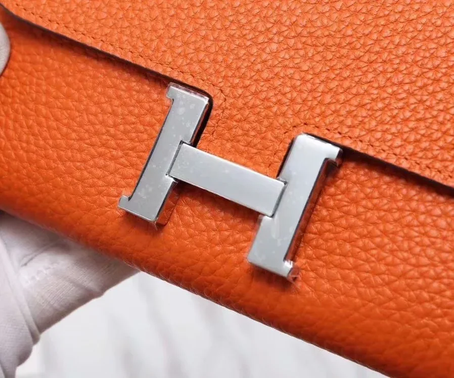 Hermes Constance Togo Long Wallet in Silver Toned Hardware Orange Hermes Constance Togo Long Wallet in Silver Toned Hardware Orange