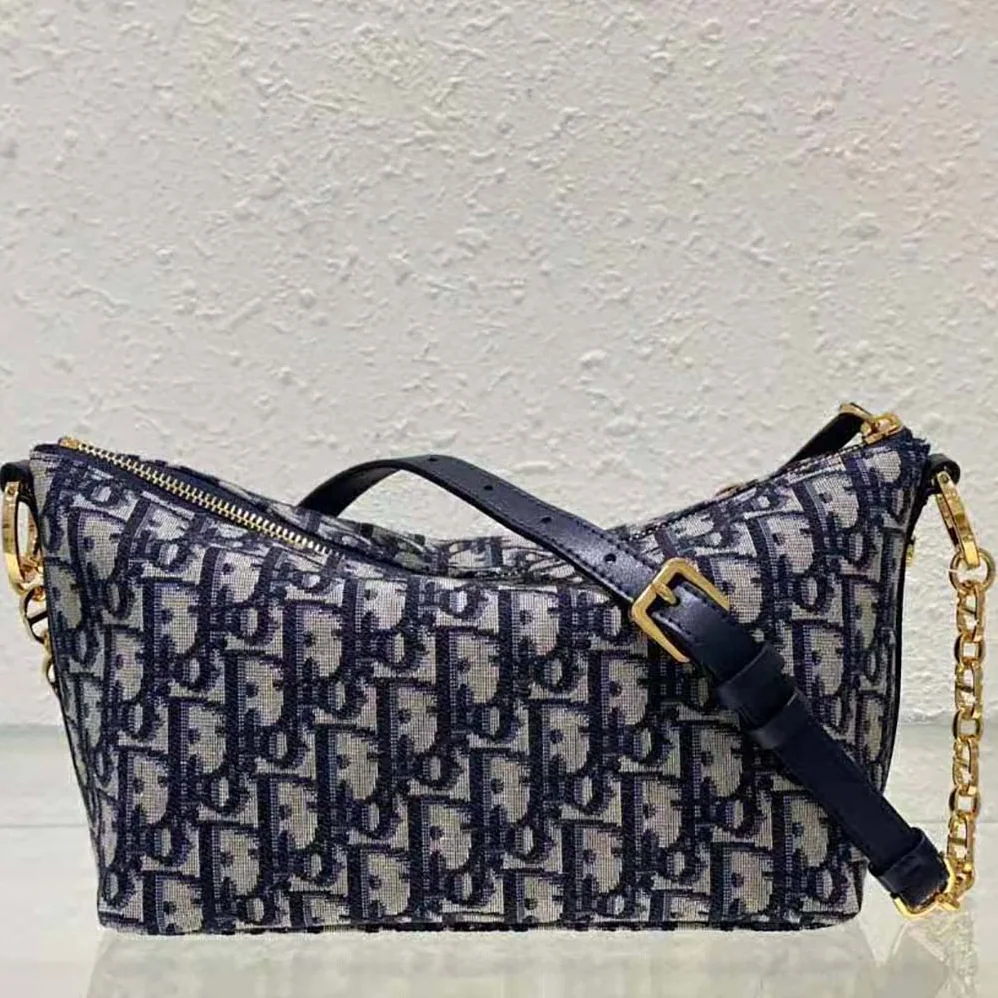 Dior Diorstar Hobo Bag with Chain Blue Dior Oblique Jacquard for Women