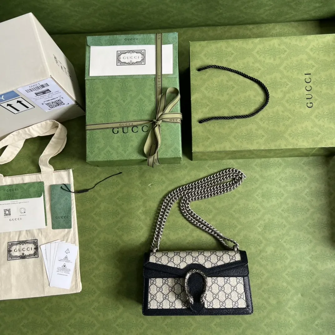 Gucci Dionysus Small Shoulder Bag / Beige/ Blue GG Supreme Canvas Antique Silver Hardware