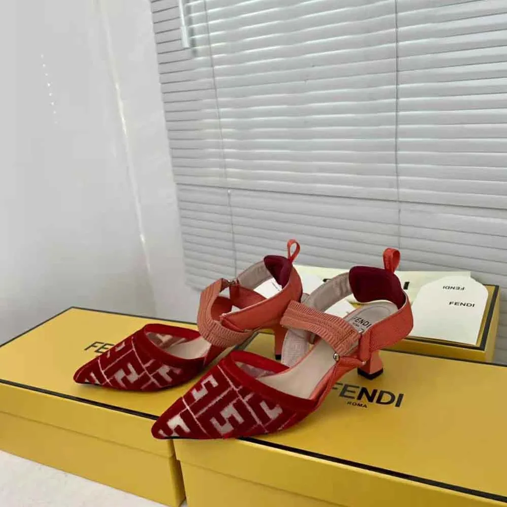 Fendi Colibri Red Micromesh Slingbacks with a Medium Heel for Women Fendi Colibri Red Micromesh Slingbacks with a Medium Heel for Women
