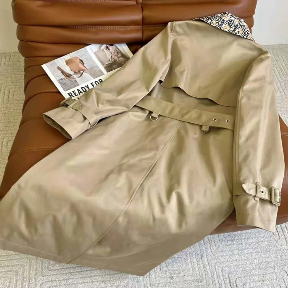 Burberry Monogram Print Detail Cotton Gabardine Trench Coat for Women