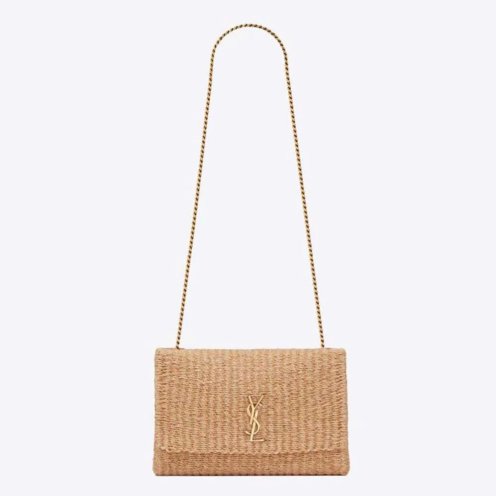 Saint Laurent YSL Kate Medium Supple Chain Bag in Raffia for Women in Natural Saint Laurent YSL Kate Medium Supple Chain Bag in Raffia for Women in Natural