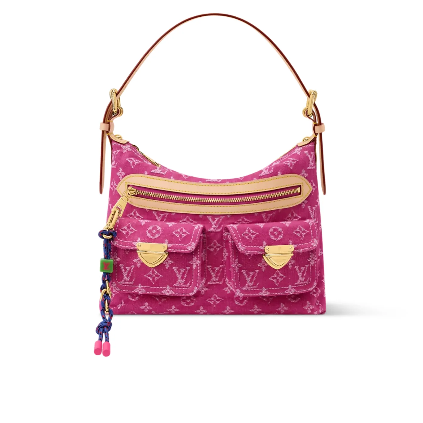 Louis Vuitton Baggy Shouder Bag in Fuchsia Denim Gold Hardware
