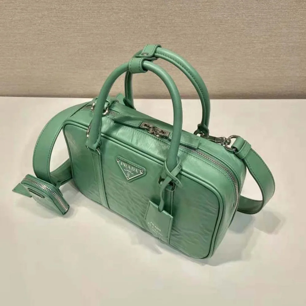 Prada Medium Antique Nappa Leather Top Handle Bag for Women in Green Prada Medium Antique Nappa Leather Top Handle Bag for Women in Green