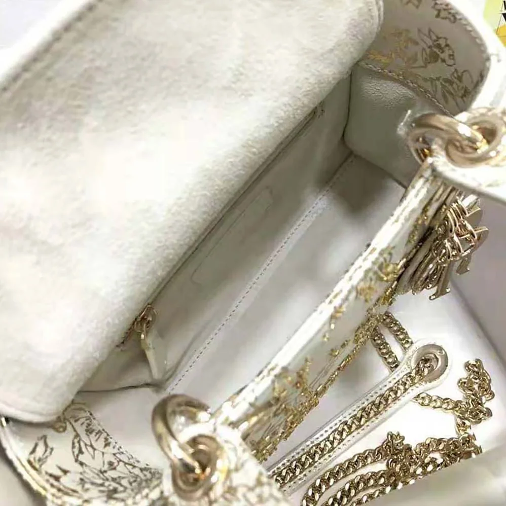 Dior Mini Lady Dior Bag White Calfskin with Gold-Tone Printed and Bead-Embroidered Dior Jardin D'Hiver Motif for Women Dior Mini Lady Dior Bag White Calfskin with Gold-Tone Printed and Bead-Embroidered Dior Jardin D'Hiver Motif for Women