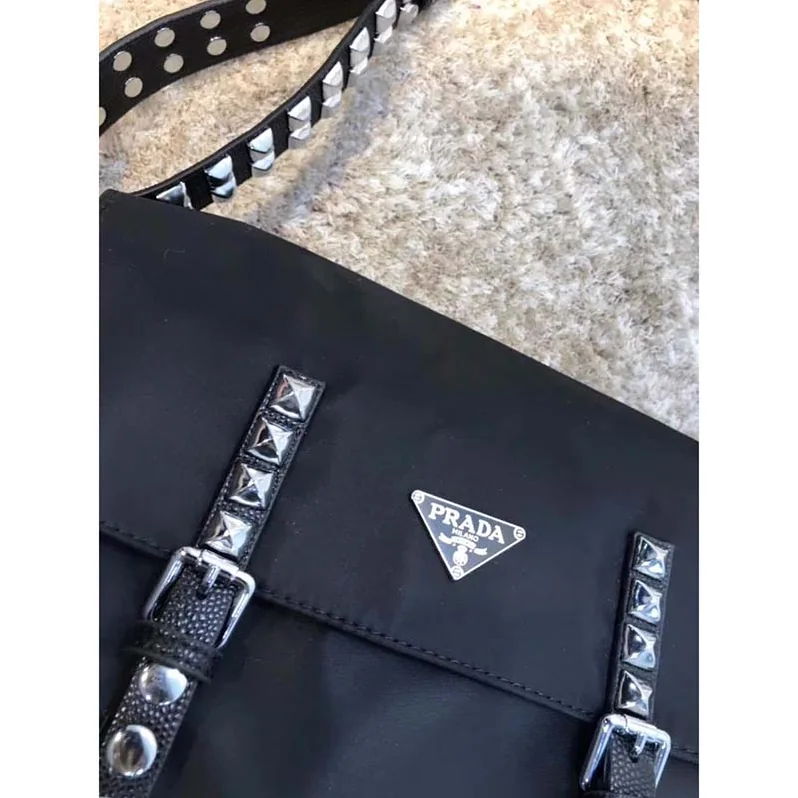Prada Nylon Shoulder Bag with Calf Leather Trim in Black Prada Nylon Shoulder Bag with Calf Leather Trim in Black