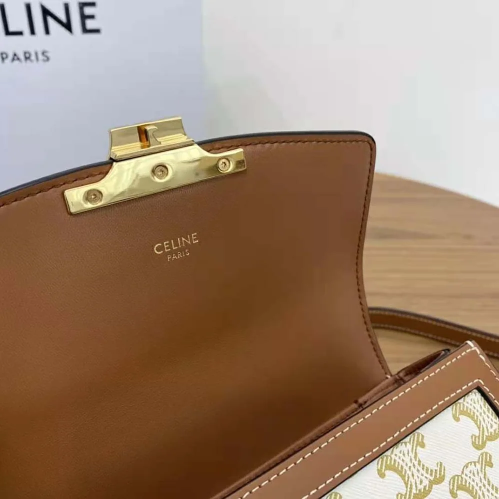 Celine Teen Triomphe Bag in Triomphe Canvas and Calfskin for Women