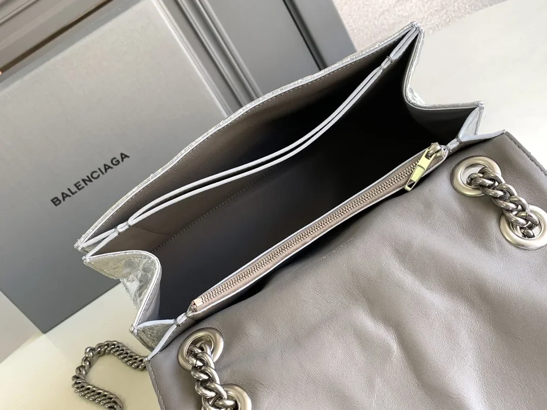 Balenciaga Crush Small Chain Bag Quilted In Sliver Tone /