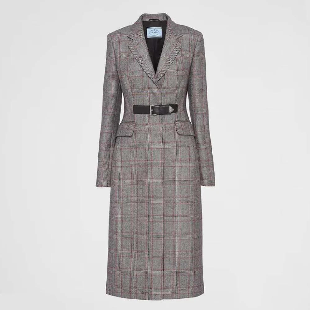Prada Single-breasted Prince of Wales Mouliné Coat for Women