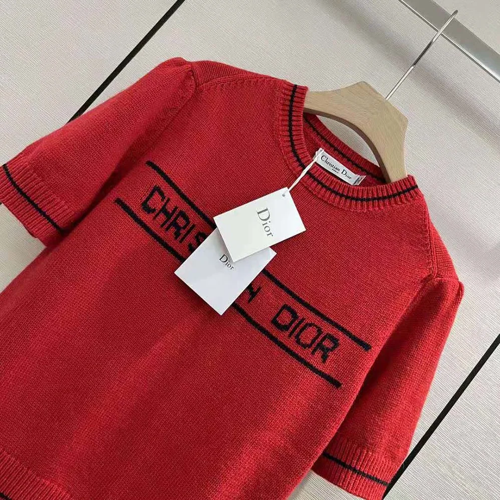 Dior Christian Dior Short-Sleeved Sweater Red Cashmere and Wool Knit for Women Dior Christian Dior Short-Sleeved Sweater Red Cashmere and Wool Knit for Women