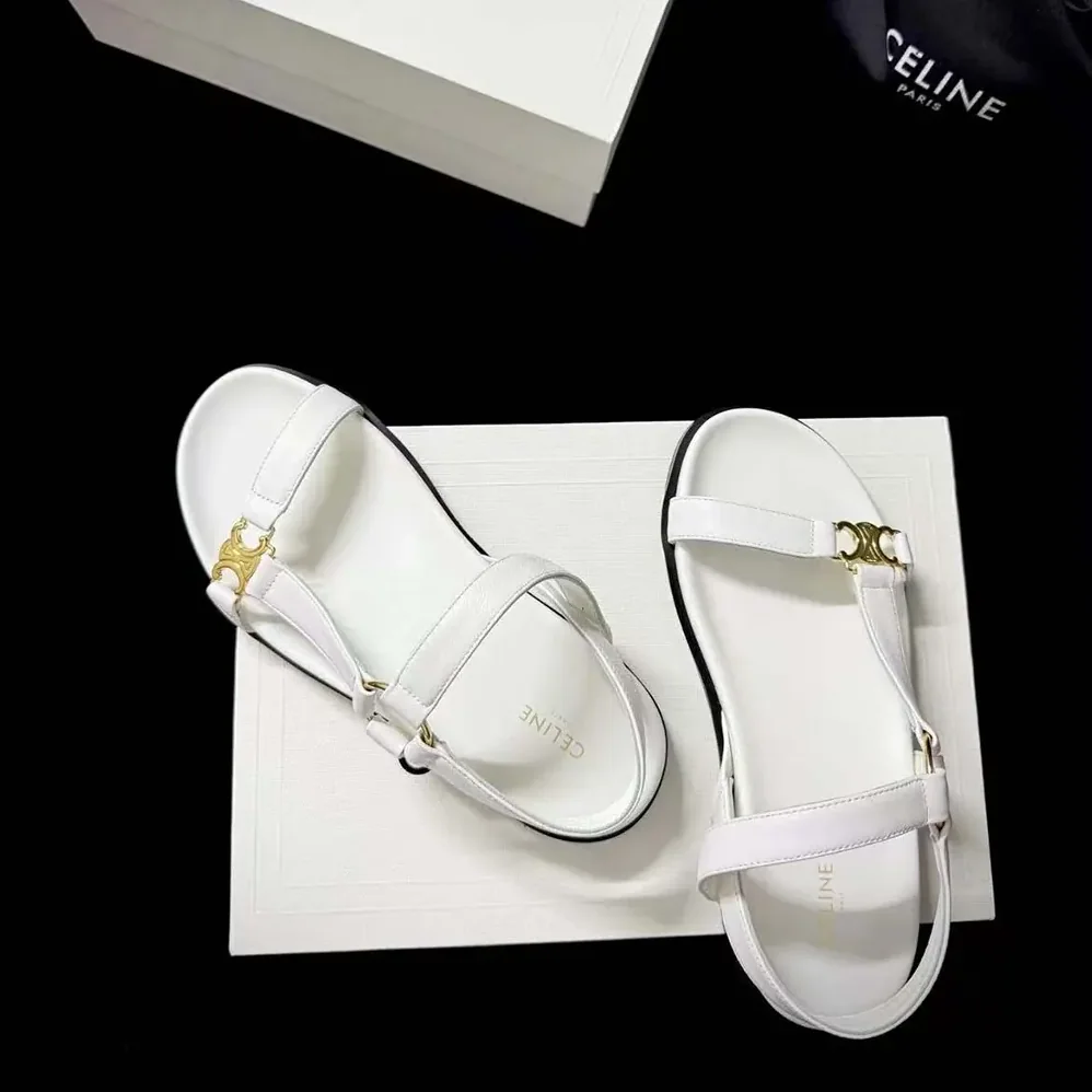 Celine Maud Sandal with Triomphe in Calfskin for Women in White Celine Maud Sandal with Triomphe in Calfskin for Women in White