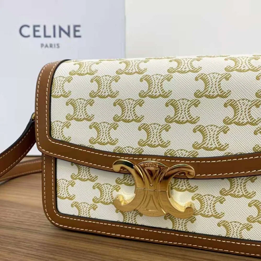 Celine Teen Triomphe Bag in Triomphe Canvas and Calfskin for Women