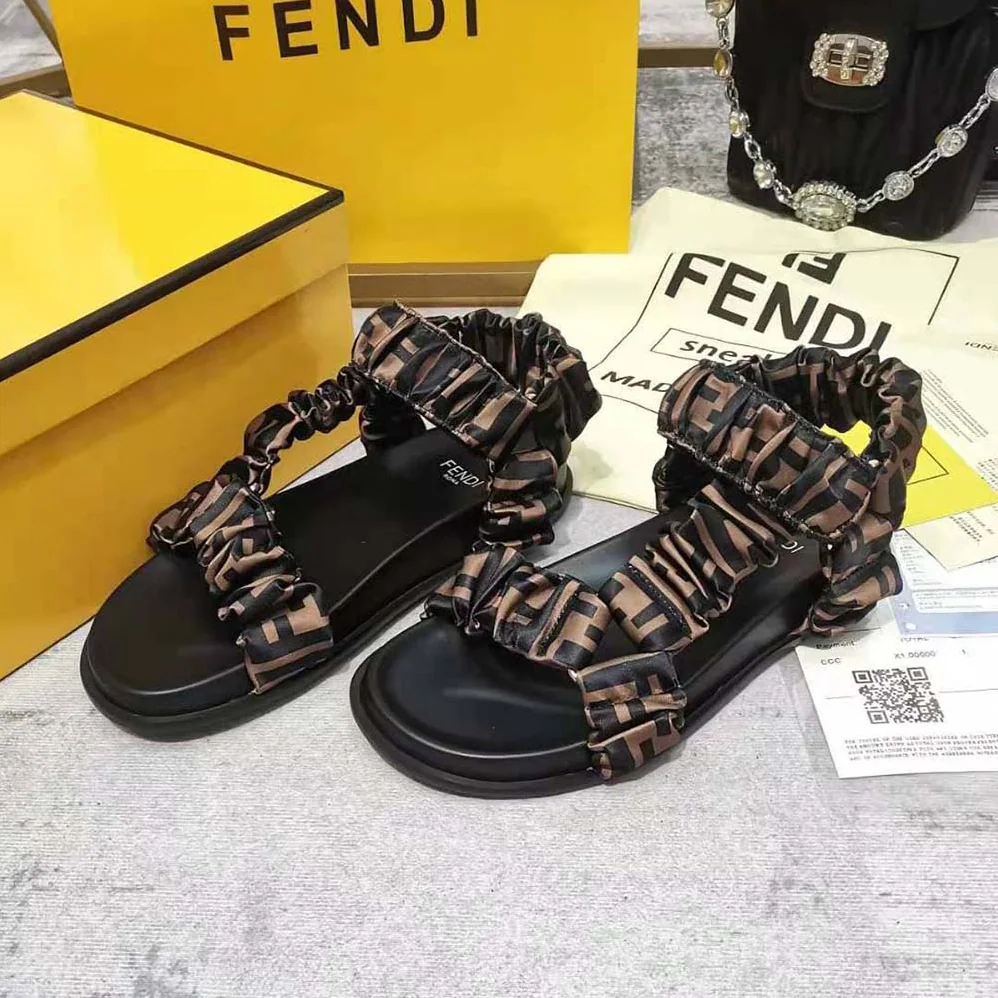 Fendi Fendi Feel Brown Satin Sandals for Women