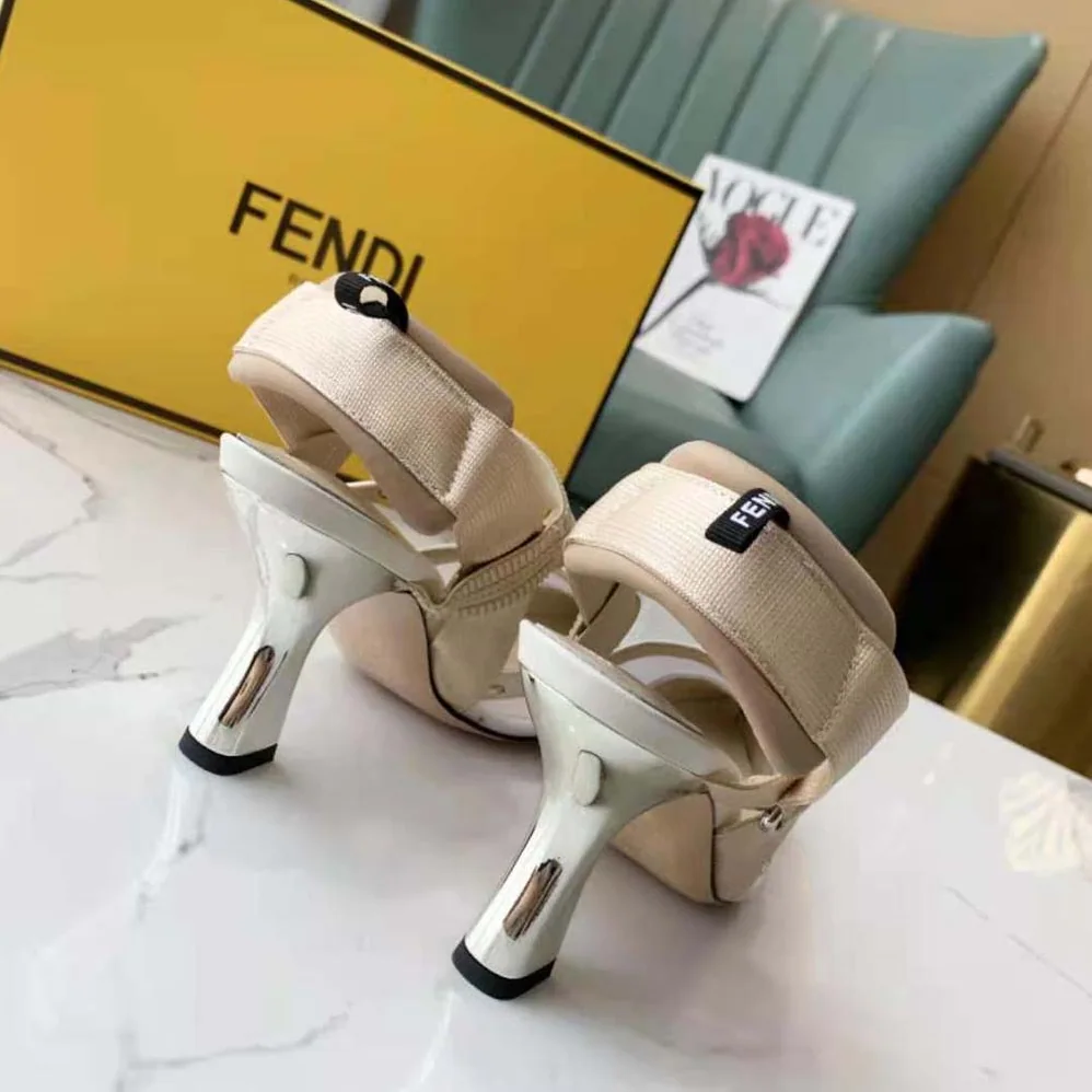 Fendi Colibri Pink Mesh High-Heel Slingbacks with Metal Stitches for Women Fendi Colibri Pink Mesh High-Heel Slingbacks with Metal Stitches for Women