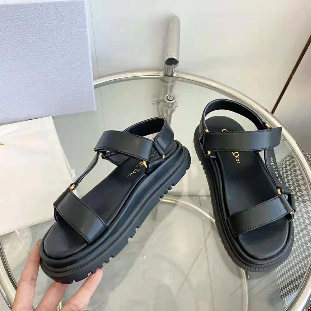 Dior D for Women in Wave Sandal Black Lambskin Dior D for Women in Wave Sandal Black Lambskin