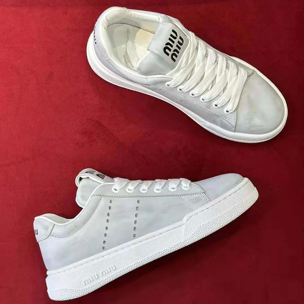 Miu Miu Bleached Leather Sneakers for Women in White