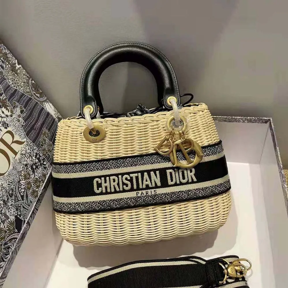 Dior Medium Lady Dior Bag Natural Wicker and Navy Dior Oblique Jacquard for Women Dior Medium Lady Dior Bag Natural Wicker and Navy Dior Oblique Jacquard for Women