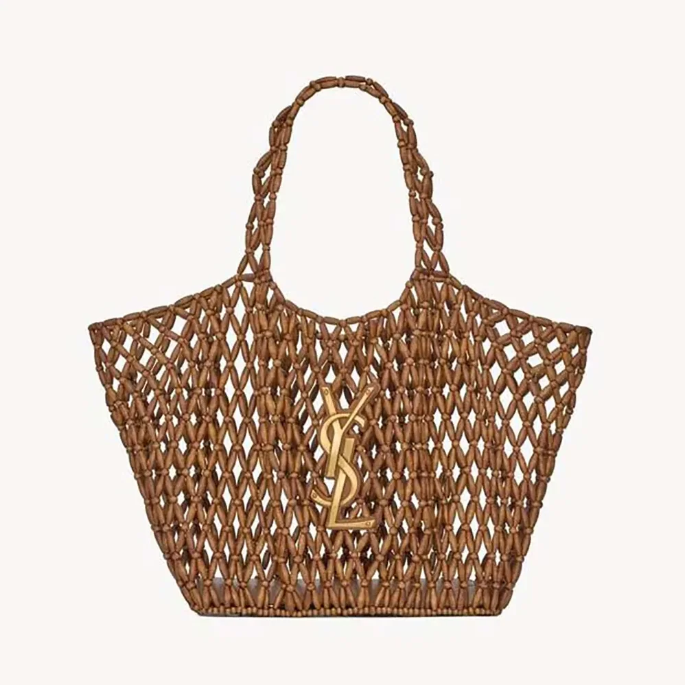 Saint Laurent YSL Icare Medium In Wood Beads Dark Brown for Women Saint Laurent YSL Icare Medium In Wood Beads Dark Brown for Women