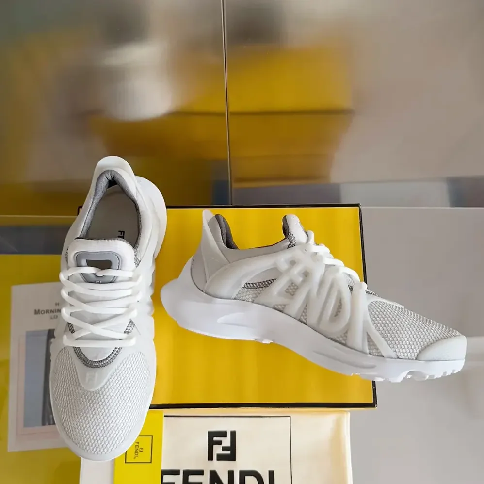 Fendi Tag Sneakers White Technical Mesh Running Sneakers for Men Fendi Tag Sneakers White Technical Mesh Running Sneakers for Men