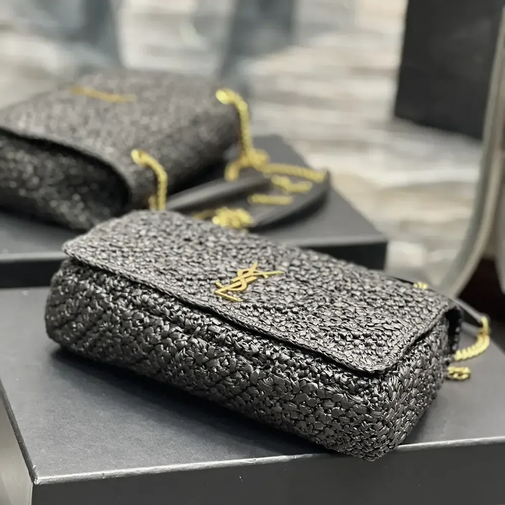 Saint Laurent YSL Jamie Medium in Raffia for Unisex in Black Saint Laurent YSL Jamie Medium in Raffia for Unisex in Black