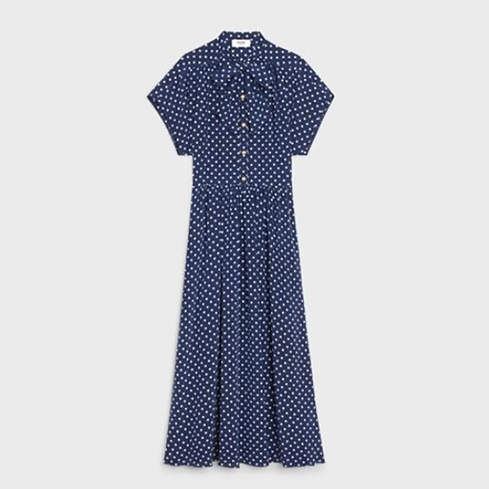 Celine Lavalliere Dress in Crepe DE Chine for Women in Navy Celine Lavalliere Dress in Crepe DE Chine for Women in Navy