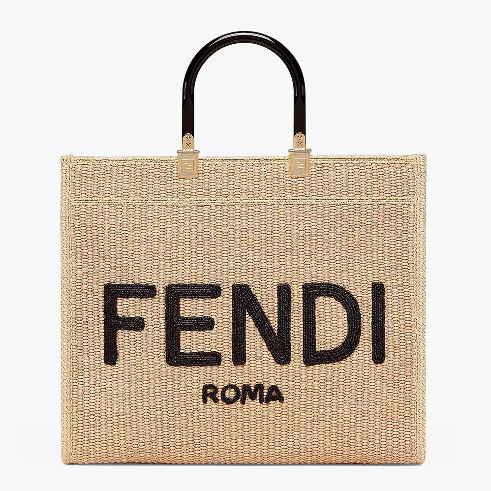 Fendi Sunshine Medium Embroidered Straw Shopper for Women