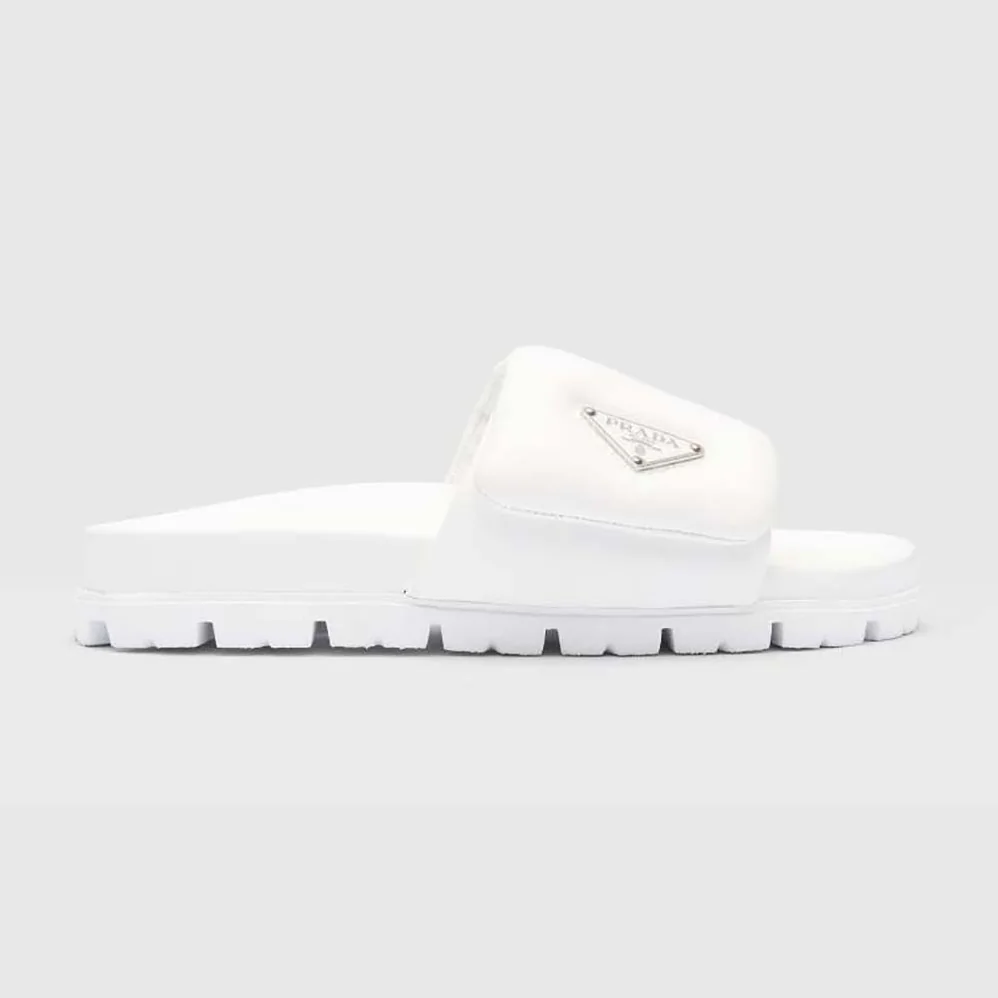Prada Soft Padded Nappa Leather Slides for Women in White