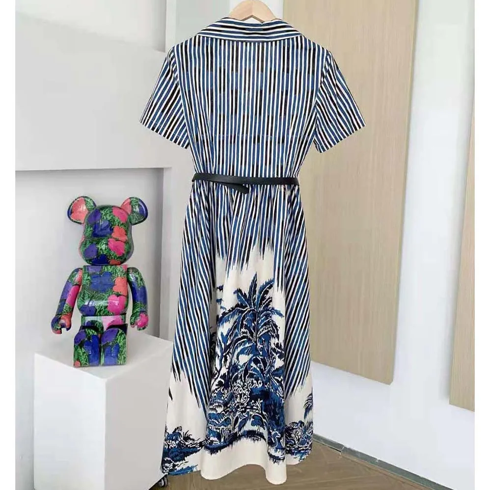 Dior Long Dress Blue and White Silk Canvas with Dior Palms Motif for Women Dior Long Dress Blue and White Silk Canvas with Dior Palms Motif for Women