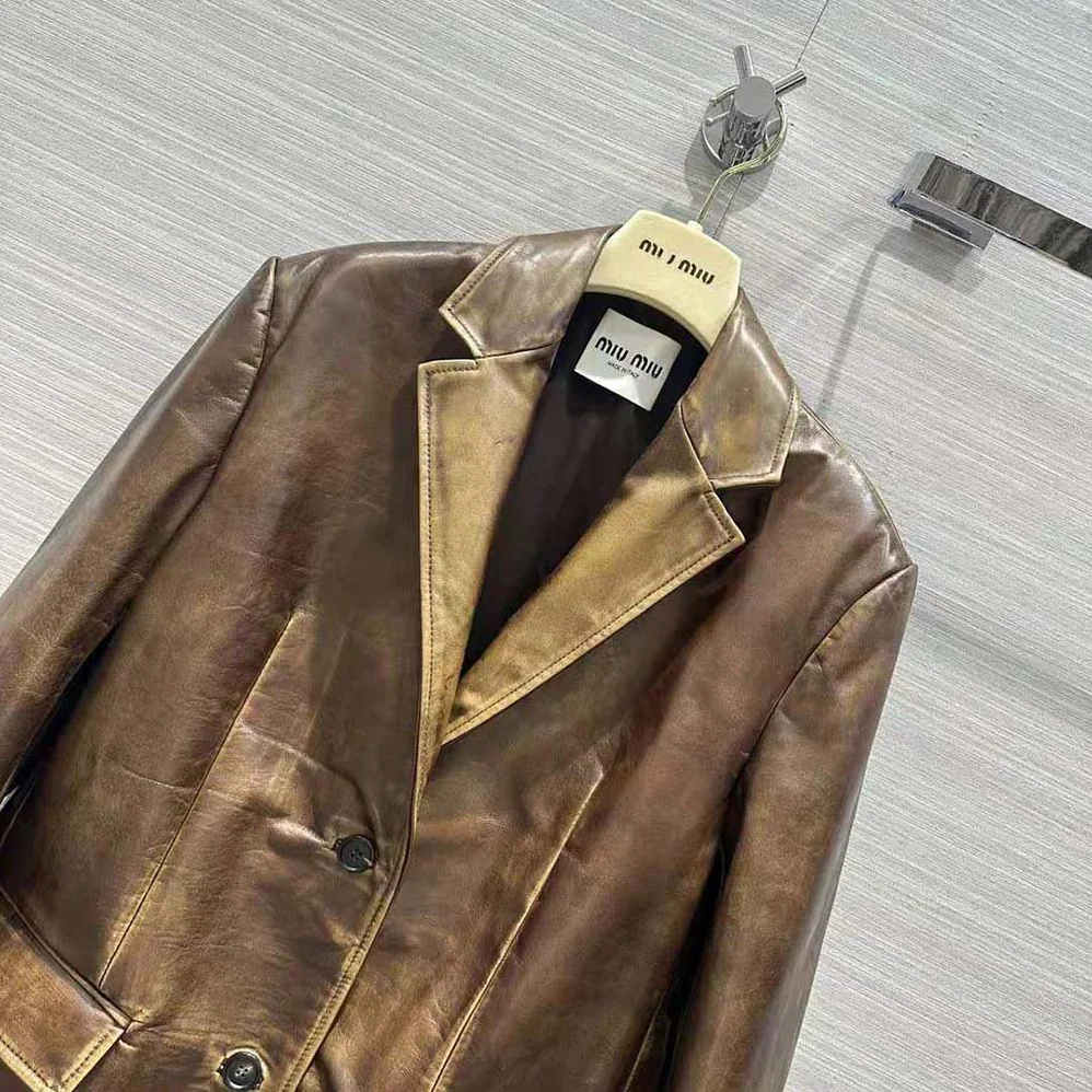 Miu Miu Nappa Leather Jacket with Hot for Women in stamped Logo Miu Miu Nappa Leather Jacket with Hot for Women in stamped Logo