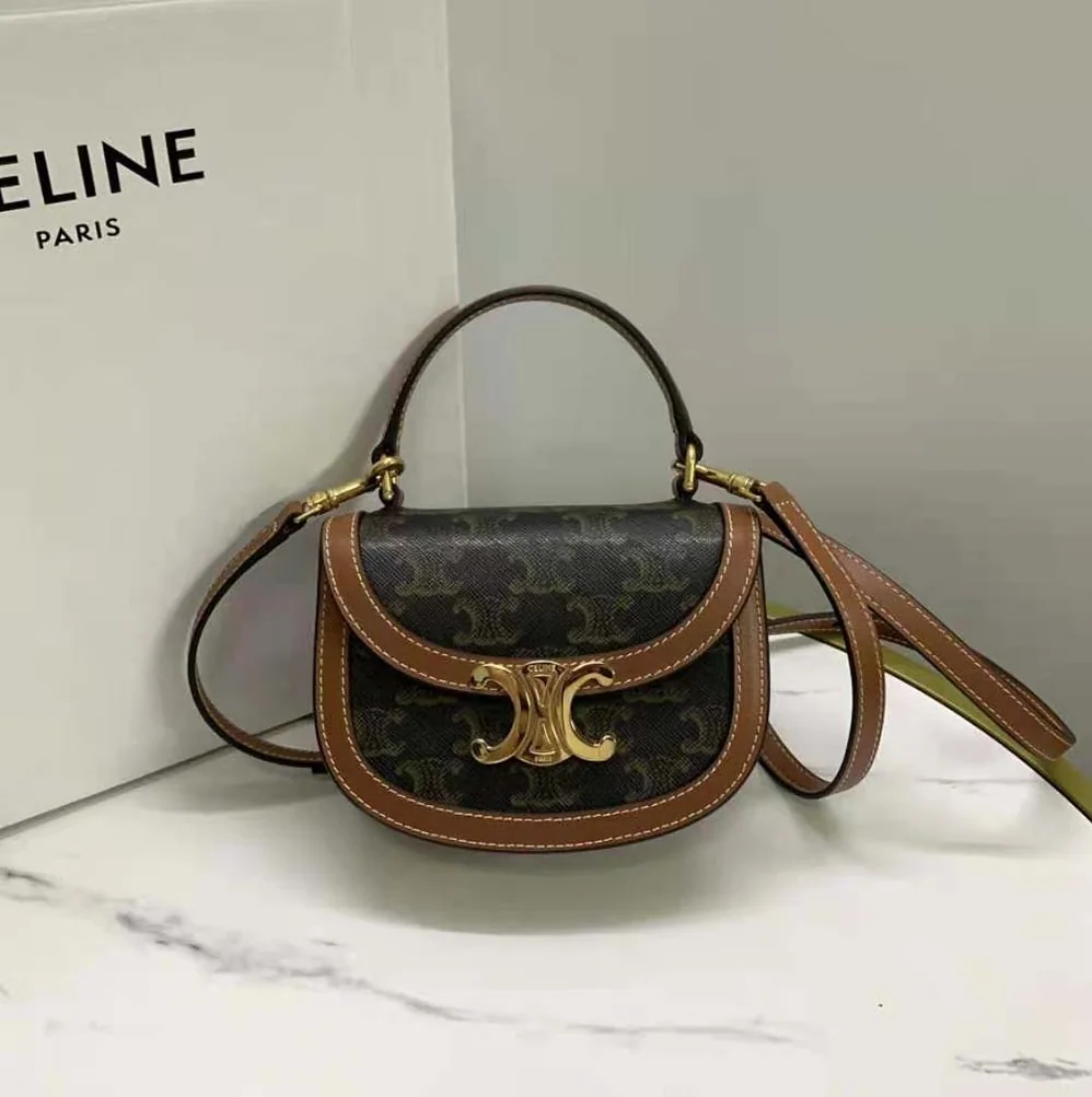 Celine Mini Besace Triomphe in Shiny Calfskin for Women in Brown Celine Mini Besace Triomphe in Shiny Calfskin for Women in Brown